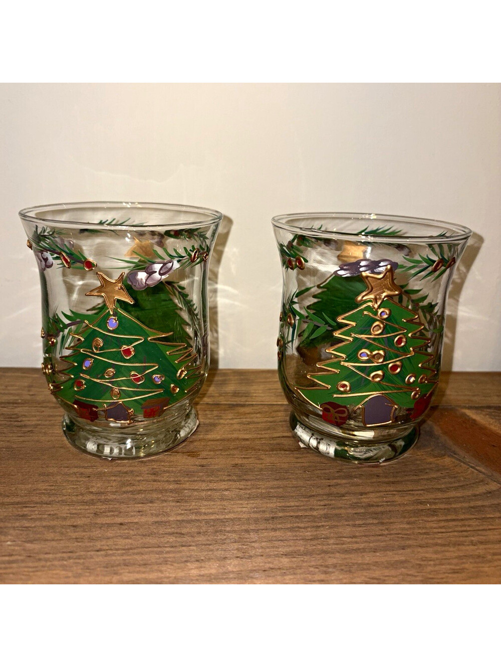 Fifth Avenue Crystal Christmas Tree Glass Tea Light Holders Set of 2